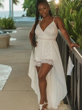NWT Women's Spaghetti Strap Open Back Crochet Skirted Romper